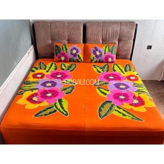 Hot Sale Rayon Bedsheet Floral Design Hand Painted High Quality